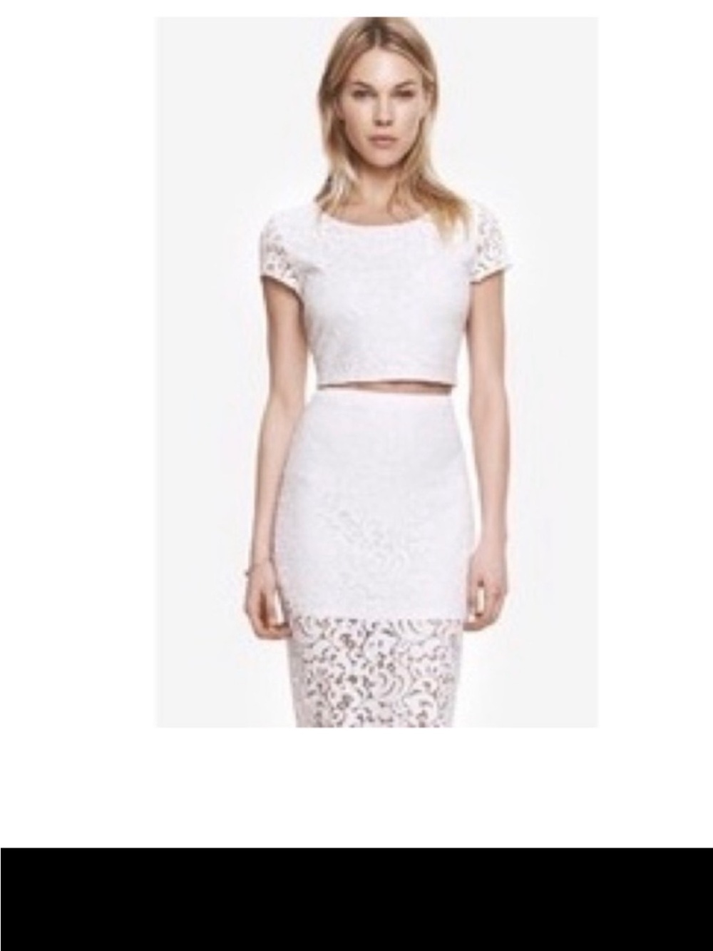 Express Cream Lace Pencil Skirt and Cream Lace Crop Top